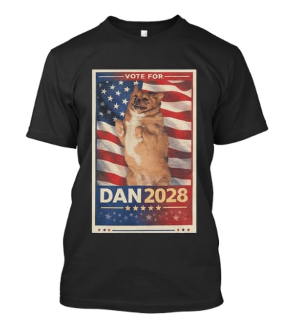 Vote For Dan 2028 American Flag Dog Stars Stripes T-Shirt