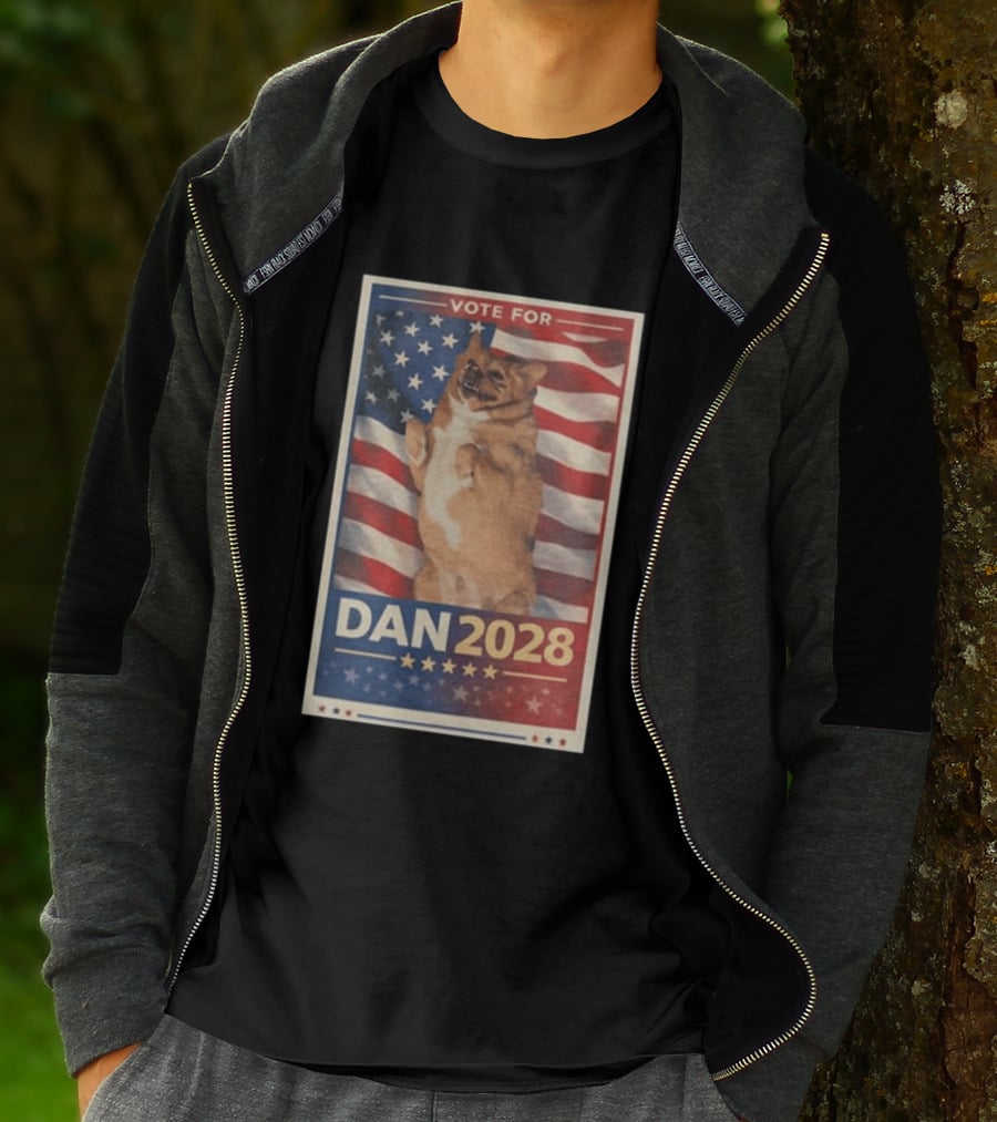 Vote For Dan 2028 American Flag Dog Stars Stripes T-Shirt