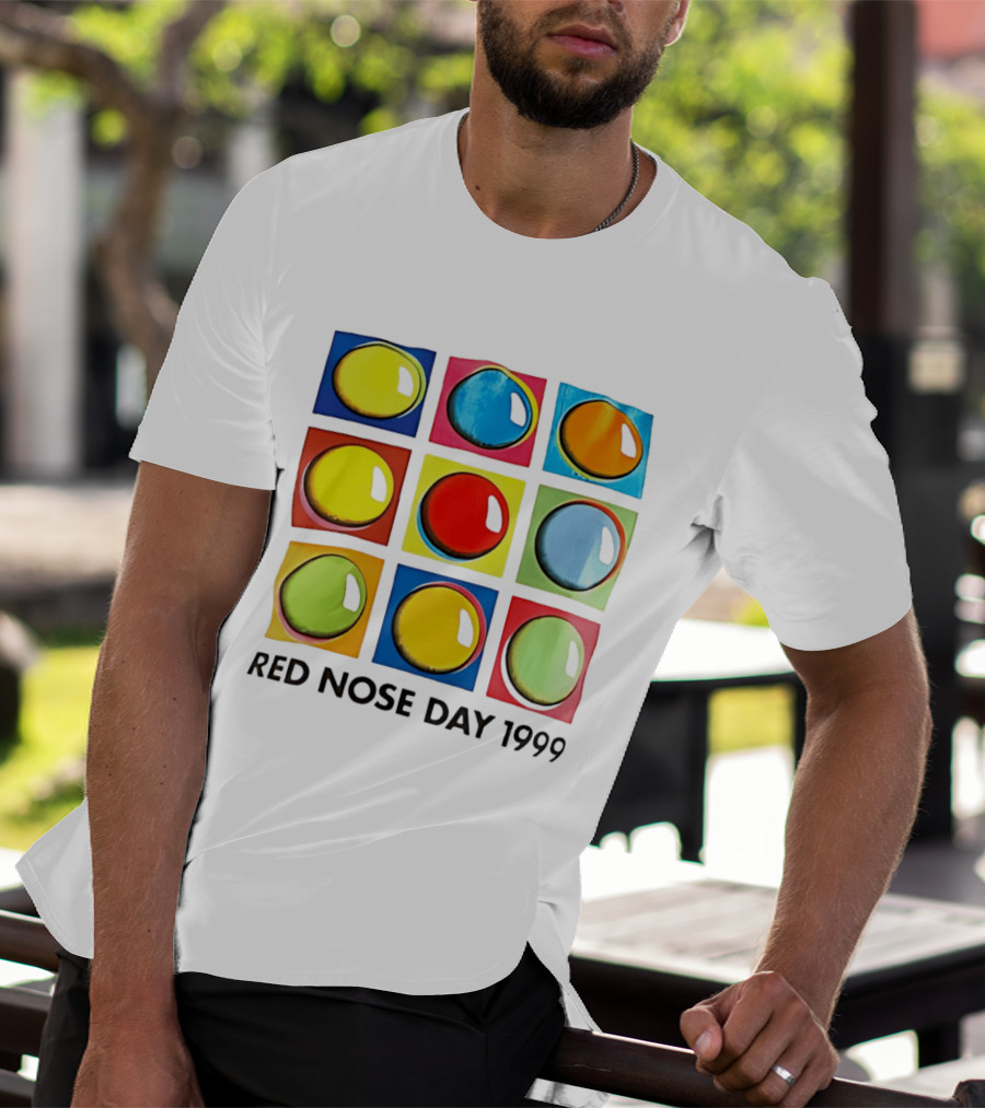 Red Nose Day 1999 Colorful Circular Pop Art Squares T-Shirt