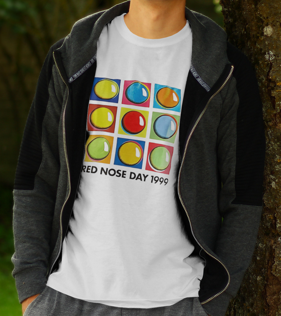 Red Nose Day 1999 Colorful Circular Pop Art Squares T-Shirt