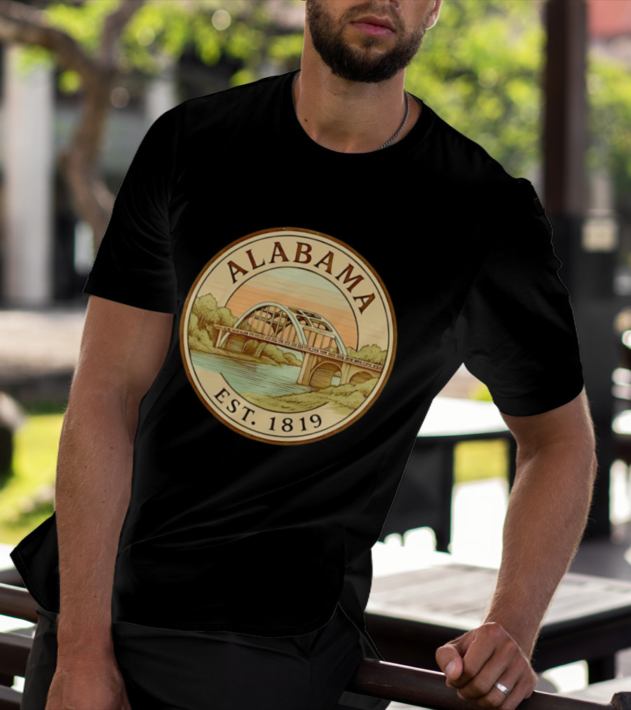 Alabama Bridge Art Est 1819 Vintage Circle T-Shirt