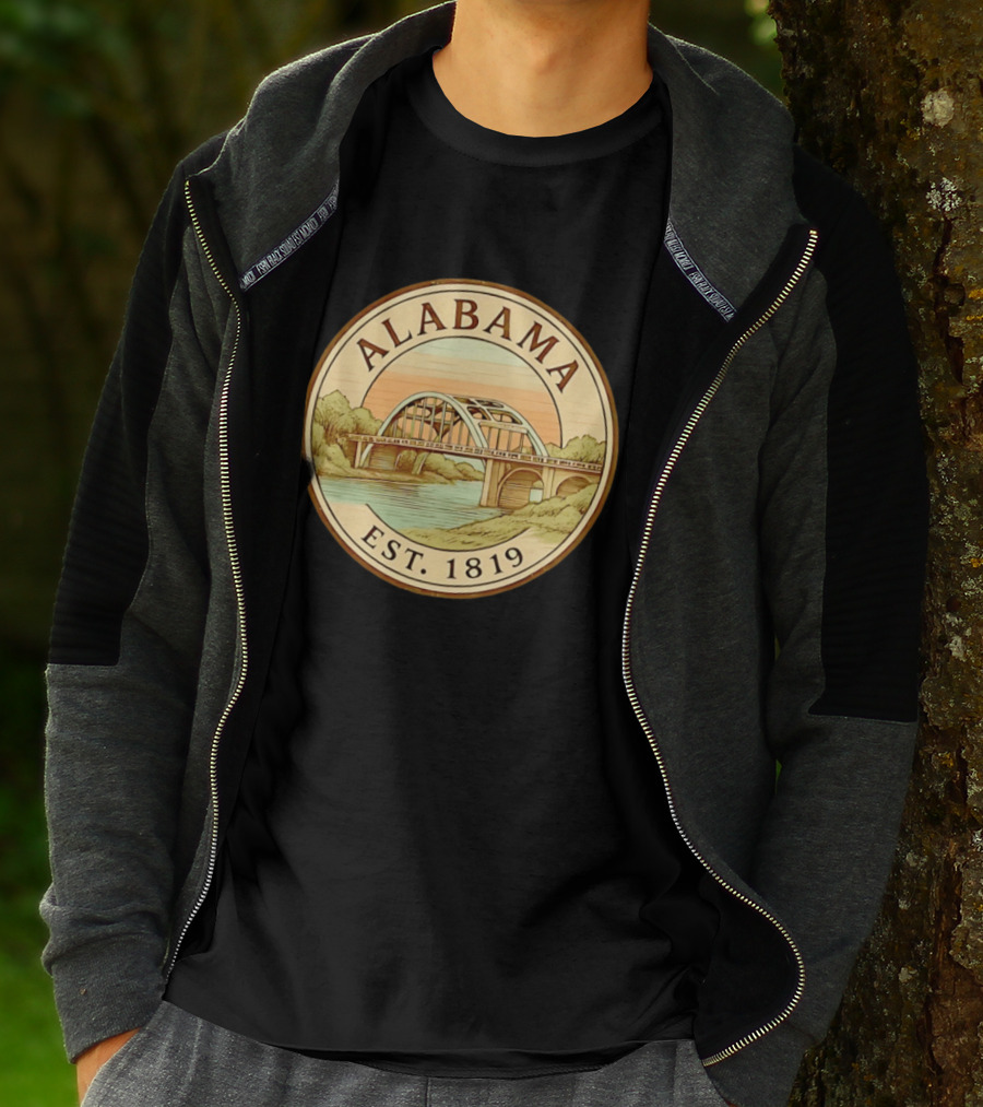 Alabama Bridge Art Est 1819 Vintage Circle T-Shirt
