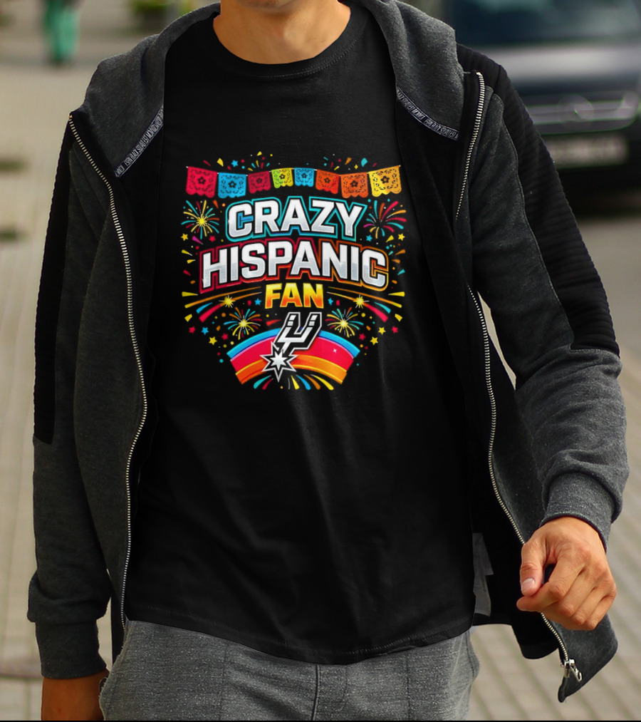 Crazy Hispanic Fan Spurs Colorful Festive Banner With Fireworks T-Shirt