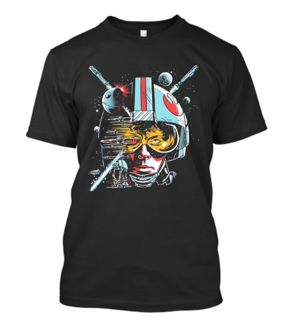 Luke Skywalker Helmet With Blaster And Planets T-Shirt