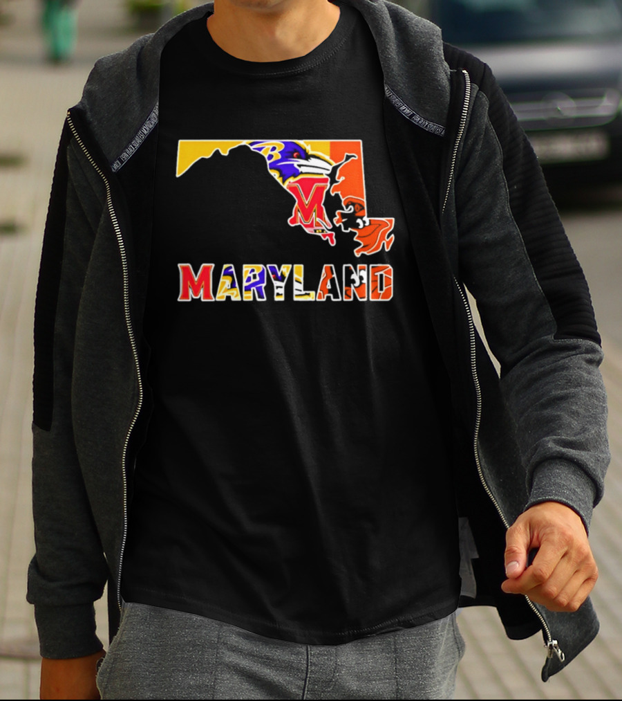Maryland Ravens Terps State Map Sports Team Collage T-Shirt