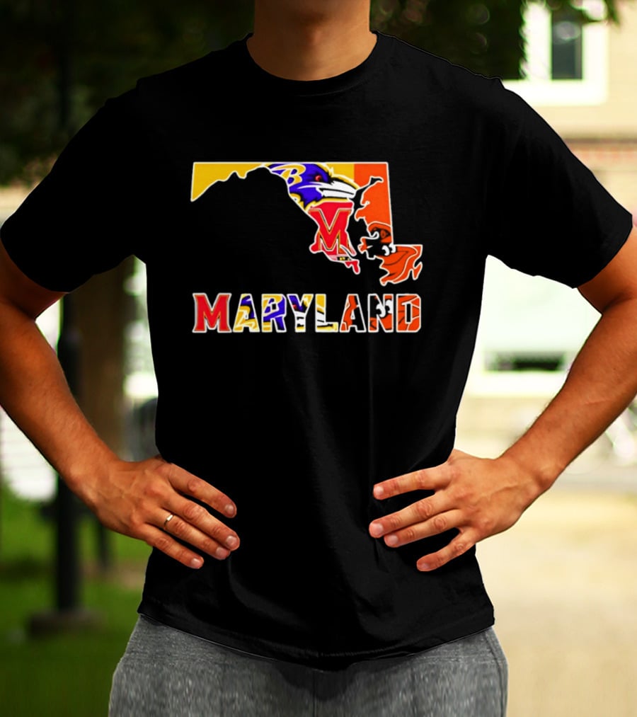 Maryland Ravens Terps State Map Sports Team Collage T-Shirt