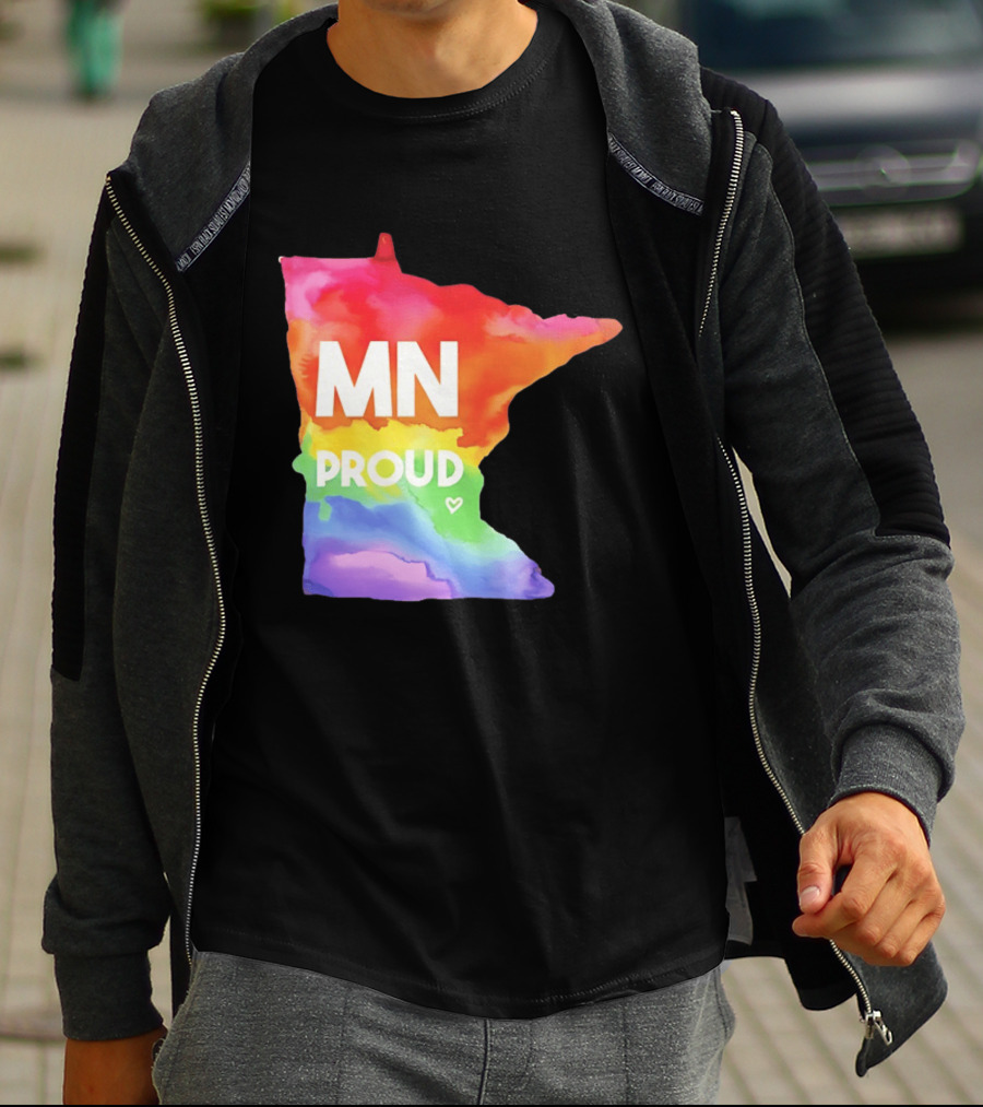 MN Proud Rainbow Heart Minnesota Map T-Shirt