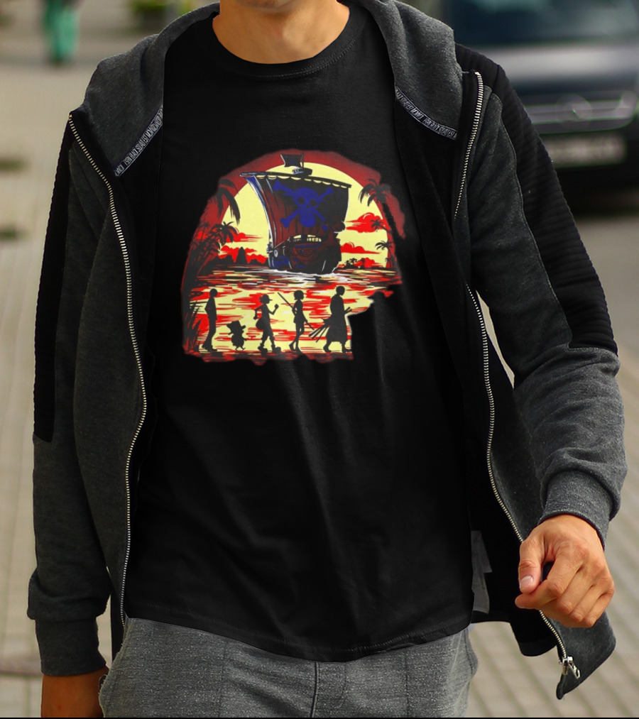 Fellowship Straw Hat Pirates Going Merry Sunset Adventure T-Shirt