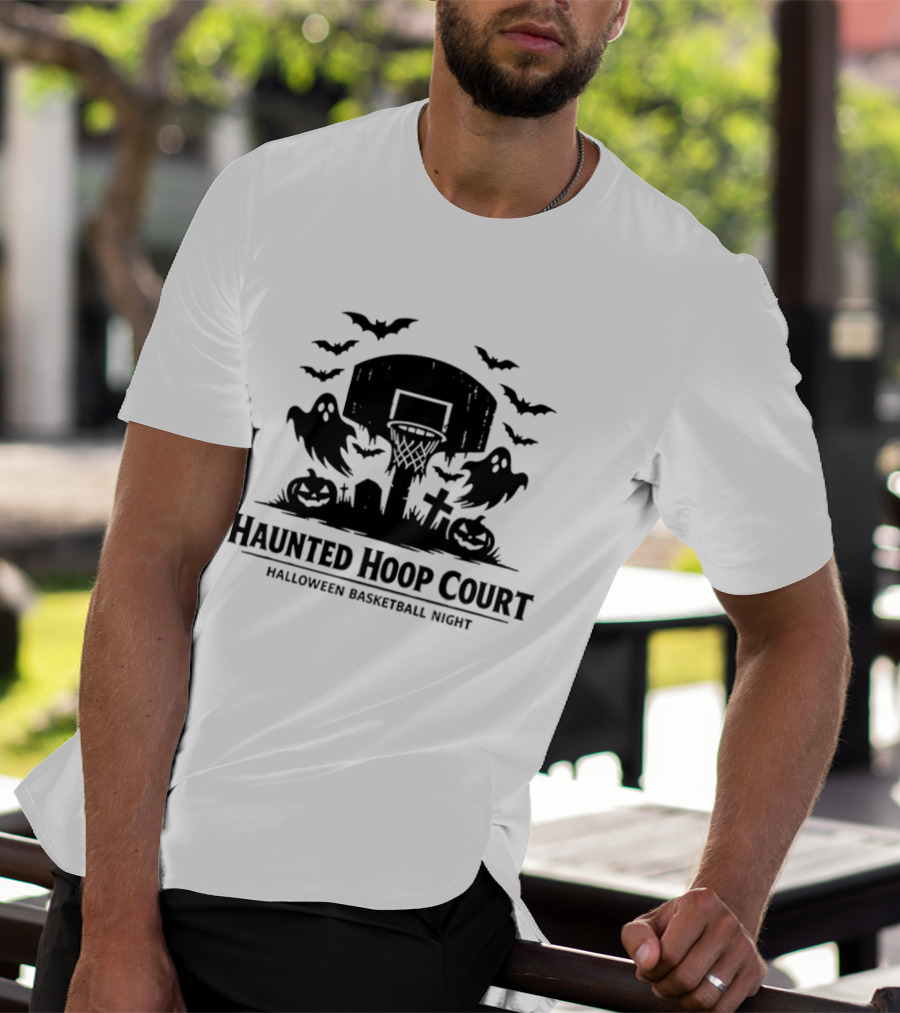 Halloween Haunted Hoop Court Spooky Pumpkin Basketball Night T-Shirt