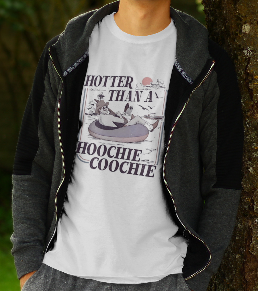 Hotter Than A Hoochie Coochie Floating Sunset Scene With Humor T-Shirt