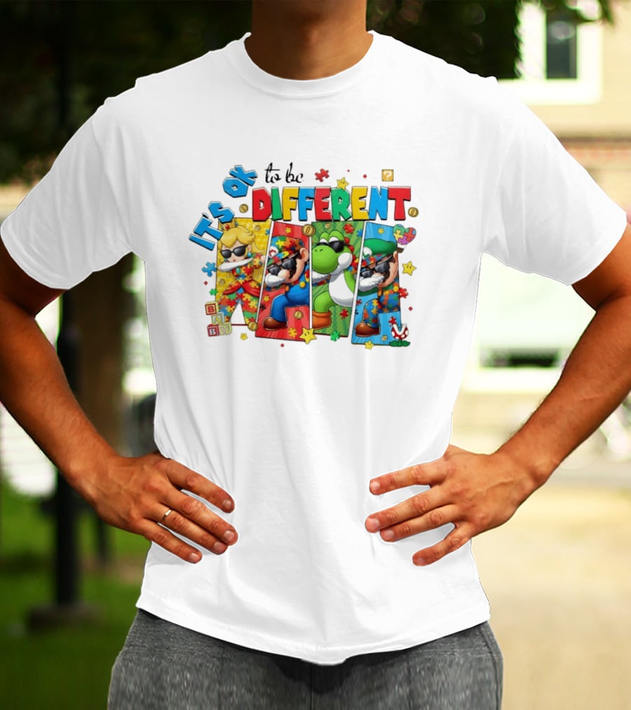 It's Okay To Be Different Mario Super Autism Characters Puzzle T-Shirt