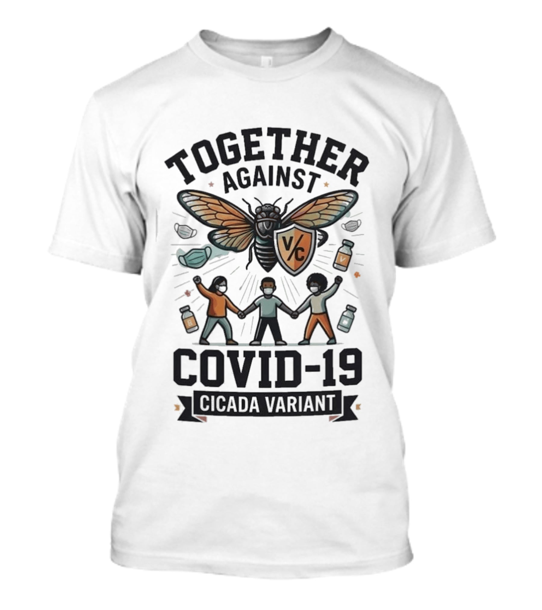 Together Against COVID 19 Cicada Variant Mask And Vaccine Unity T-Shirt