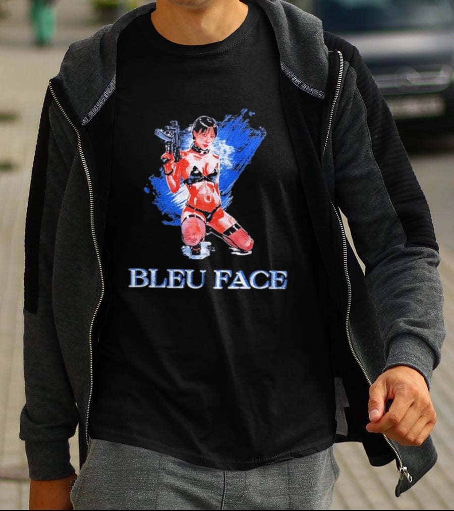 Bleu Face Anime Girl With Gun And Blue Brushstroke T-Shirt