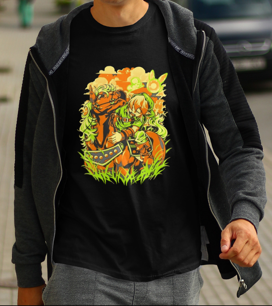 Link Epona Navi Fields Retro Gaming Adventure Fantasy T-Shirt