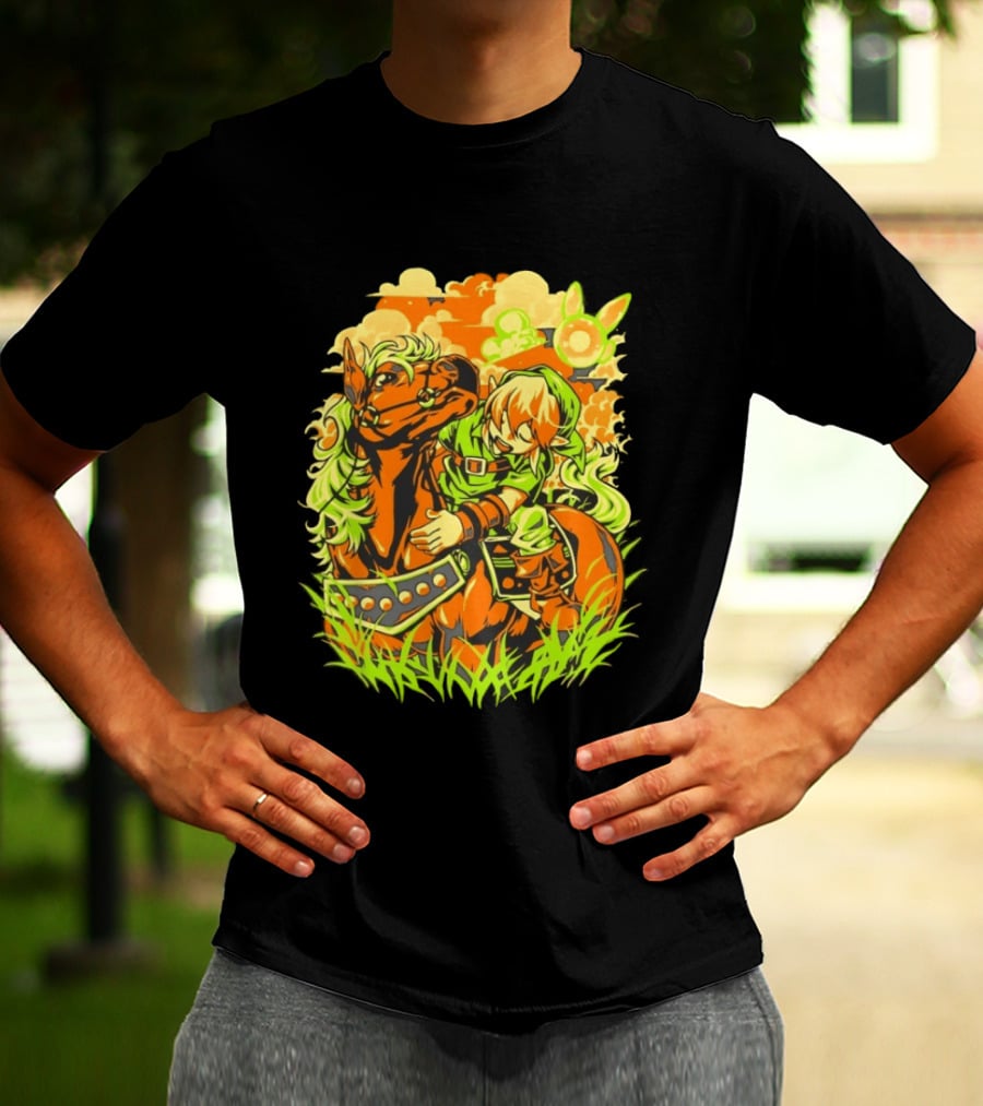 Link Epona Navi Fields Retro Gaming Adventure Fantasy T-Shirt