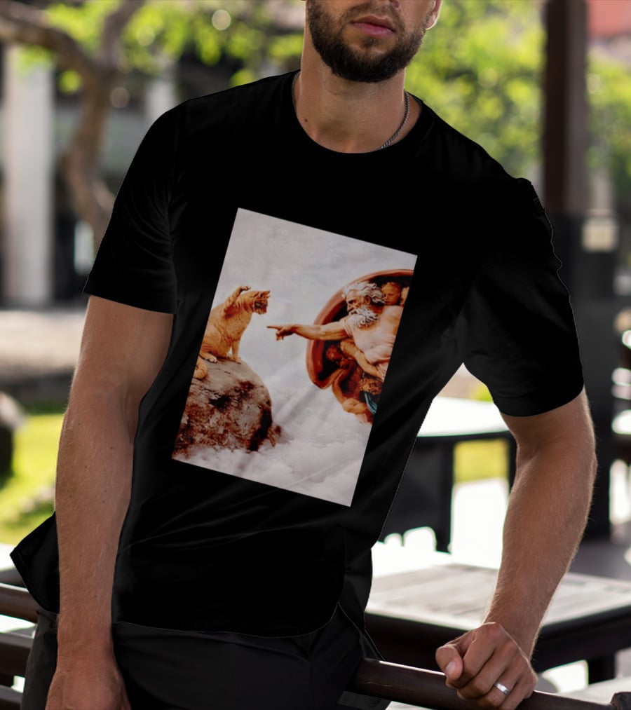 The Creation Of Cat Michelangelo Parody Cats Touching Paws T-Shirt