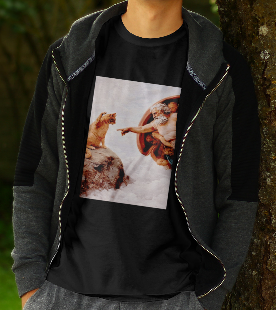 The Creation Of Cat Michelangelo Parody Cats Touching Paws T-Shirt