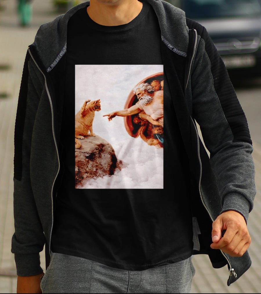 The Creation Of Cat Michelangelo Parody Cats Touching Paws T-Shirt