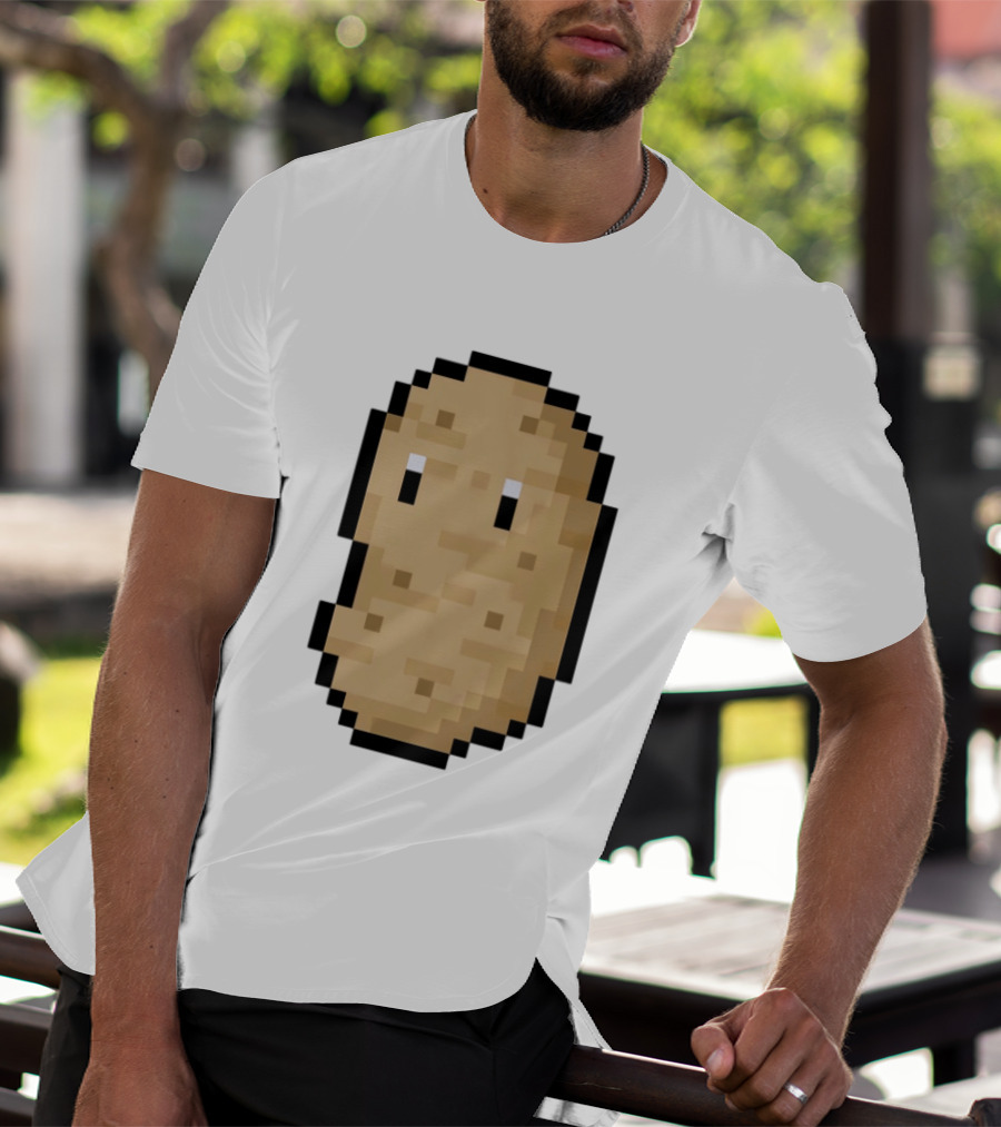 Pixelated Potato Meme Block Style Retro Gaming Humor T-Shirt