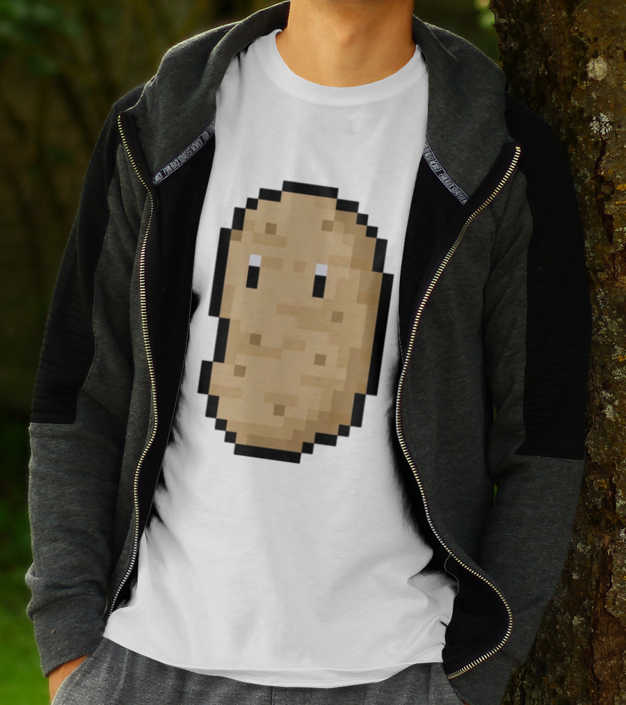 Pixelated Potato Meme Block Style Retro Gaming Humor T-Shirt