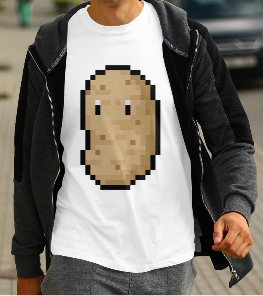Pixelated Potato Meme Block Style Retro Gaming Humor T-Shirt