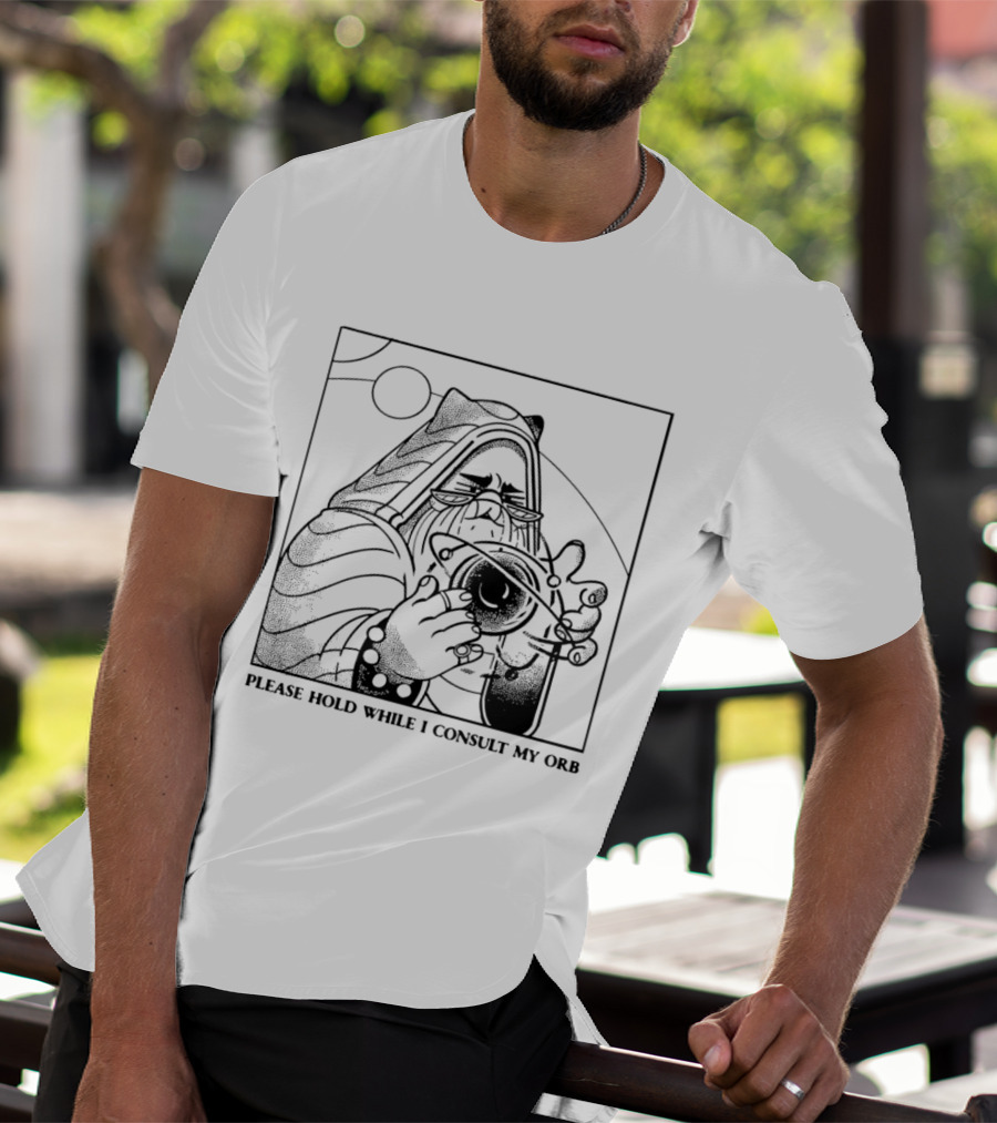 Please Hold While I Consult My Orb Wizard Illustration Fantasy T-Shirt