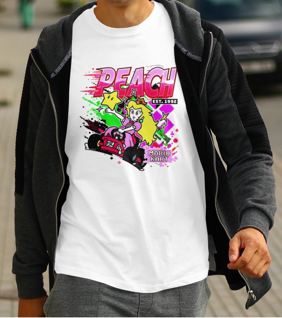 Peach Mario Kart Princess Riding With Star Power Est 1992 T-Shirt