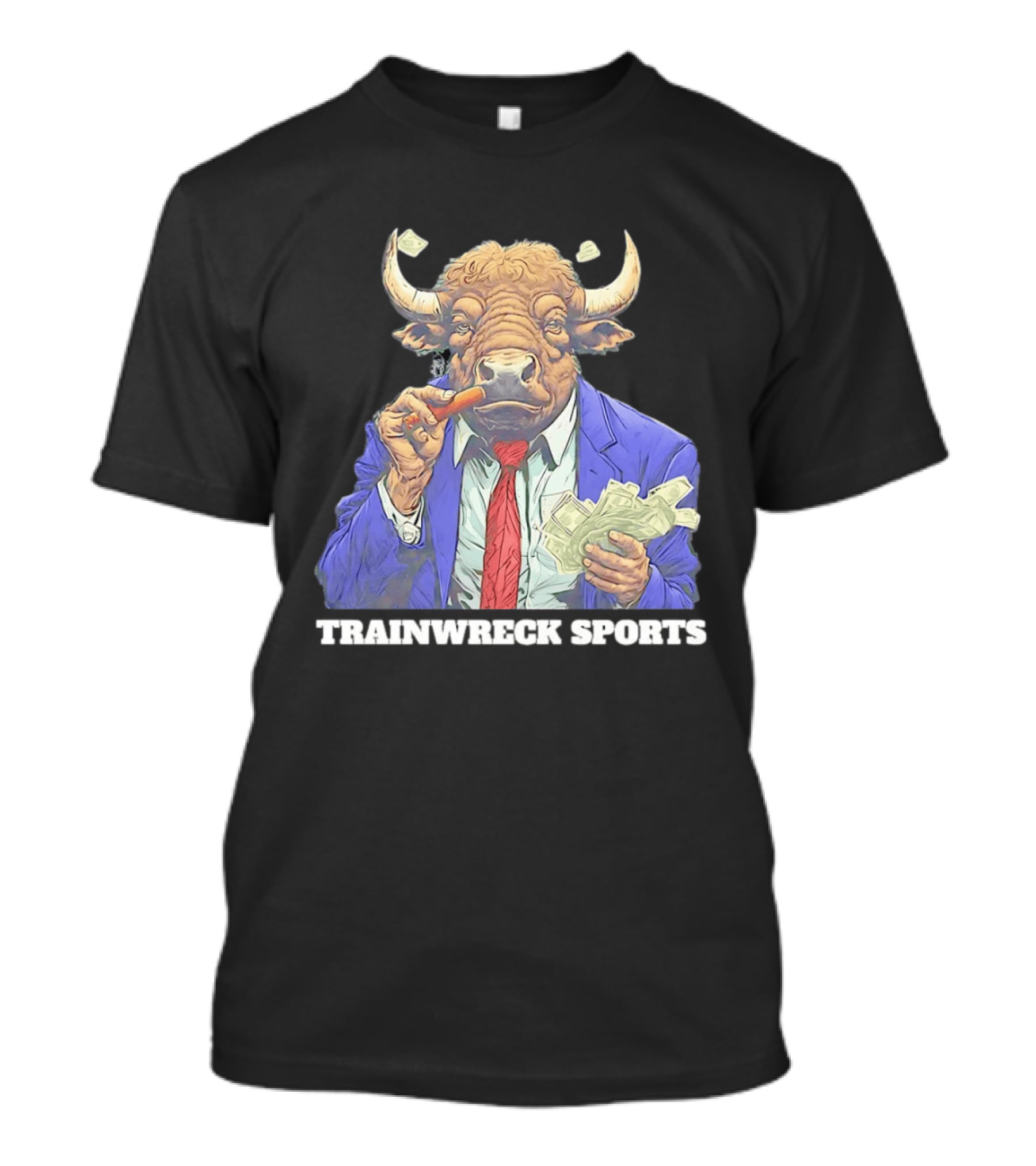 Bison Trainwreck Sports Business Suit Dollar Bills Cigar T-Shirt
