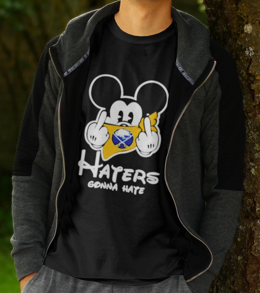 Buffalo Sabres Mickey Haters Gonna Hate Middle Finger Hockey Fan T-Shirt