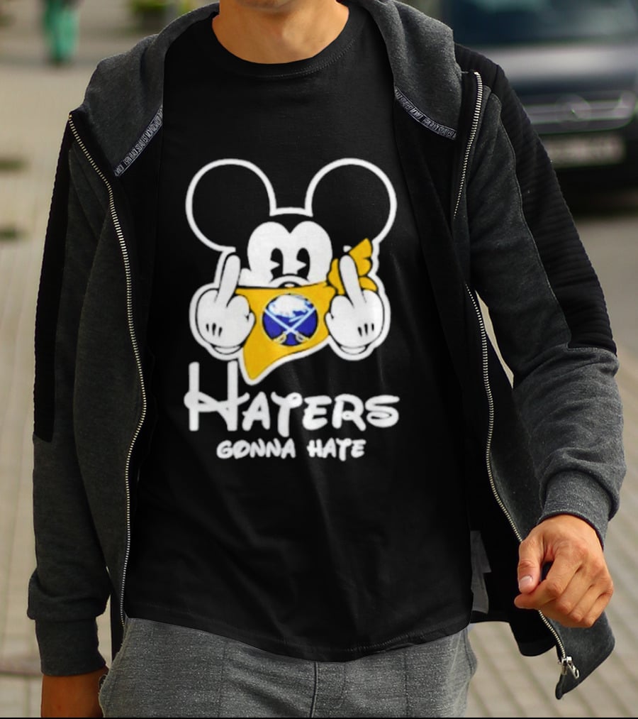 Buffalo Sabres Mickey Haters Gonna Hate Middle Finger Hockey Fan T-Shirt