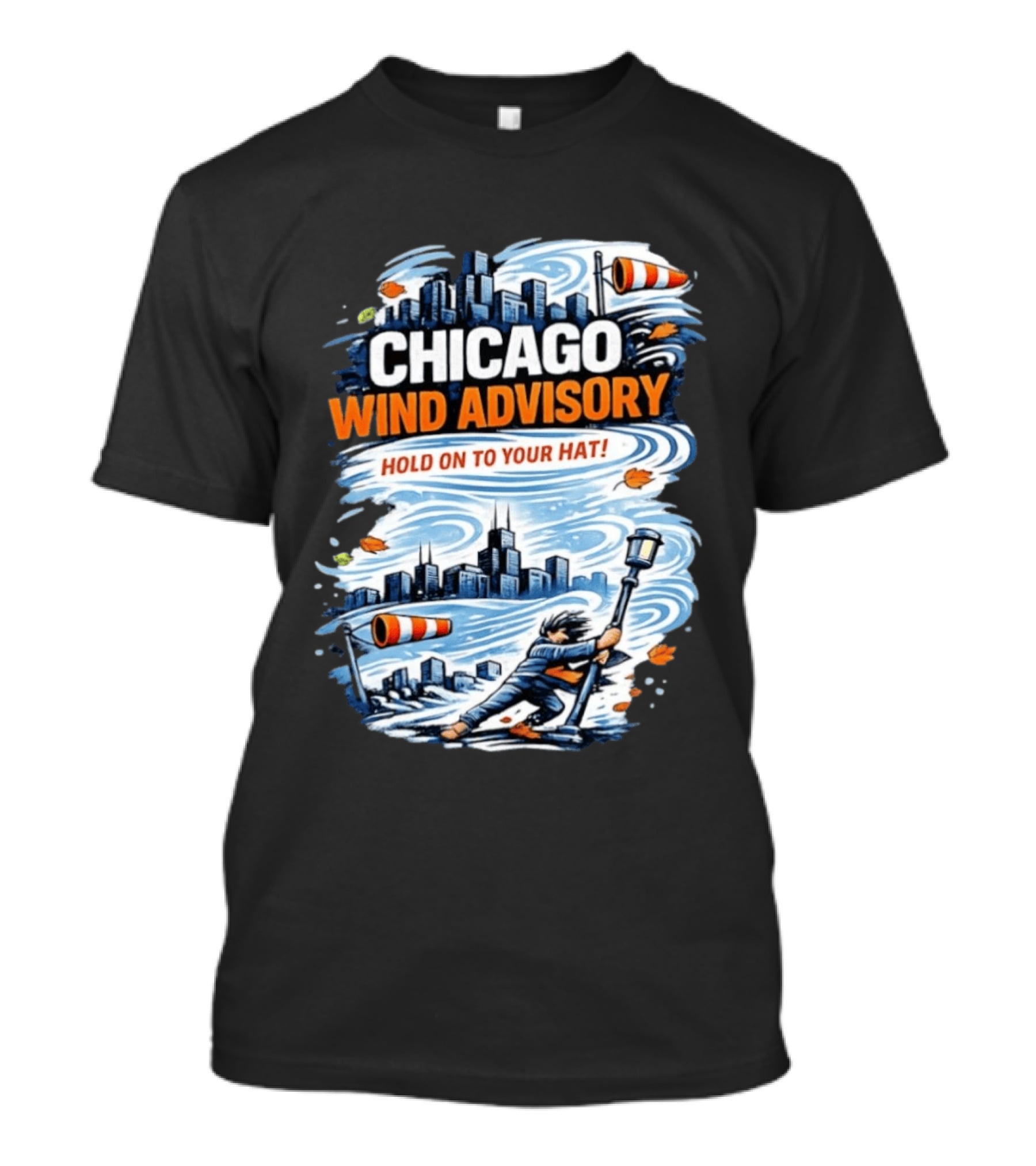 Chicago Wind Advisory Hold On To Your Hat Cityscape And Skyline Scene T-Shirt