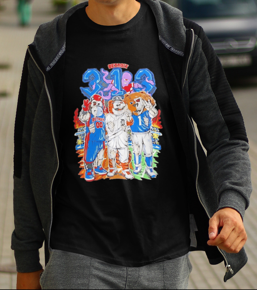 Detroit 313 Tigers Lions Pistons Sports Mascots Unity T-Shirt