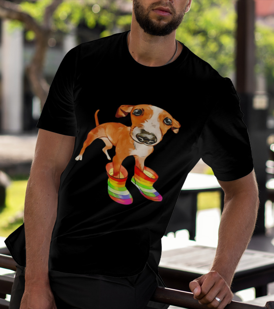 Doggie Rainbow Rainboots Puppy In Colorful Boots T-Shirt