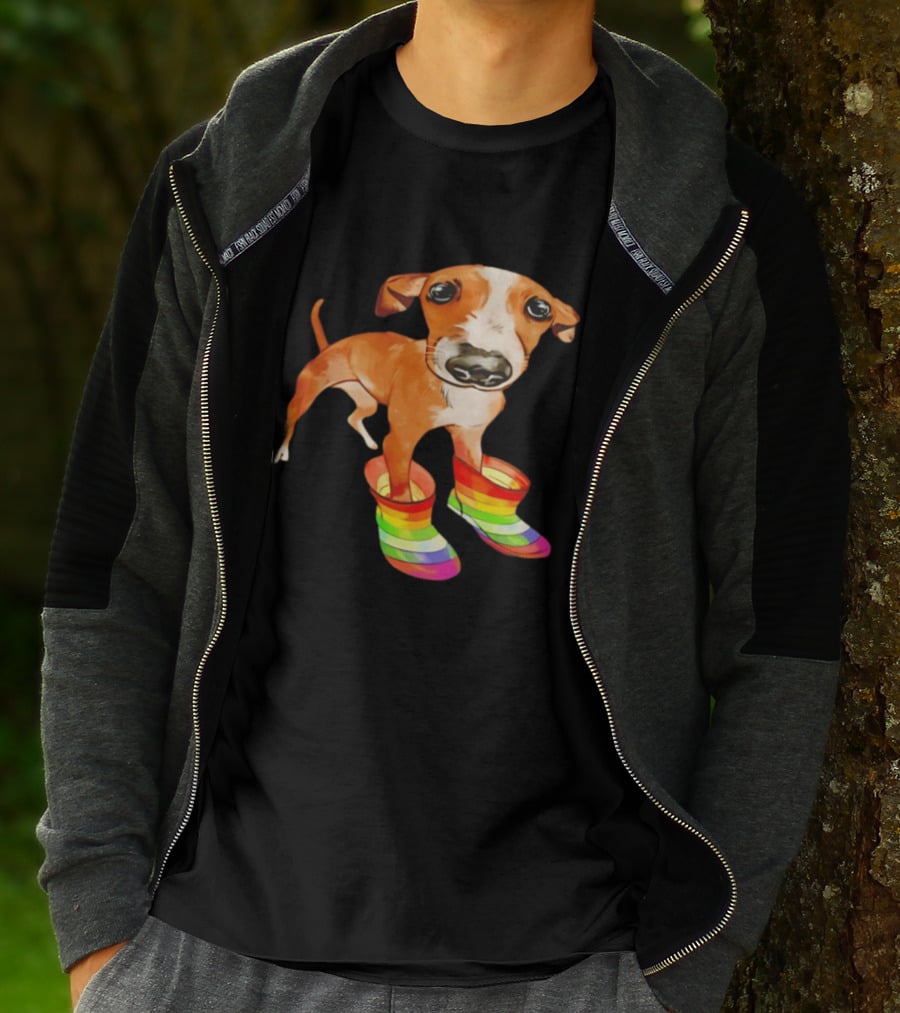 Doggie Rainbow Rainboots Puppy In Colorful Boots T-Shirt