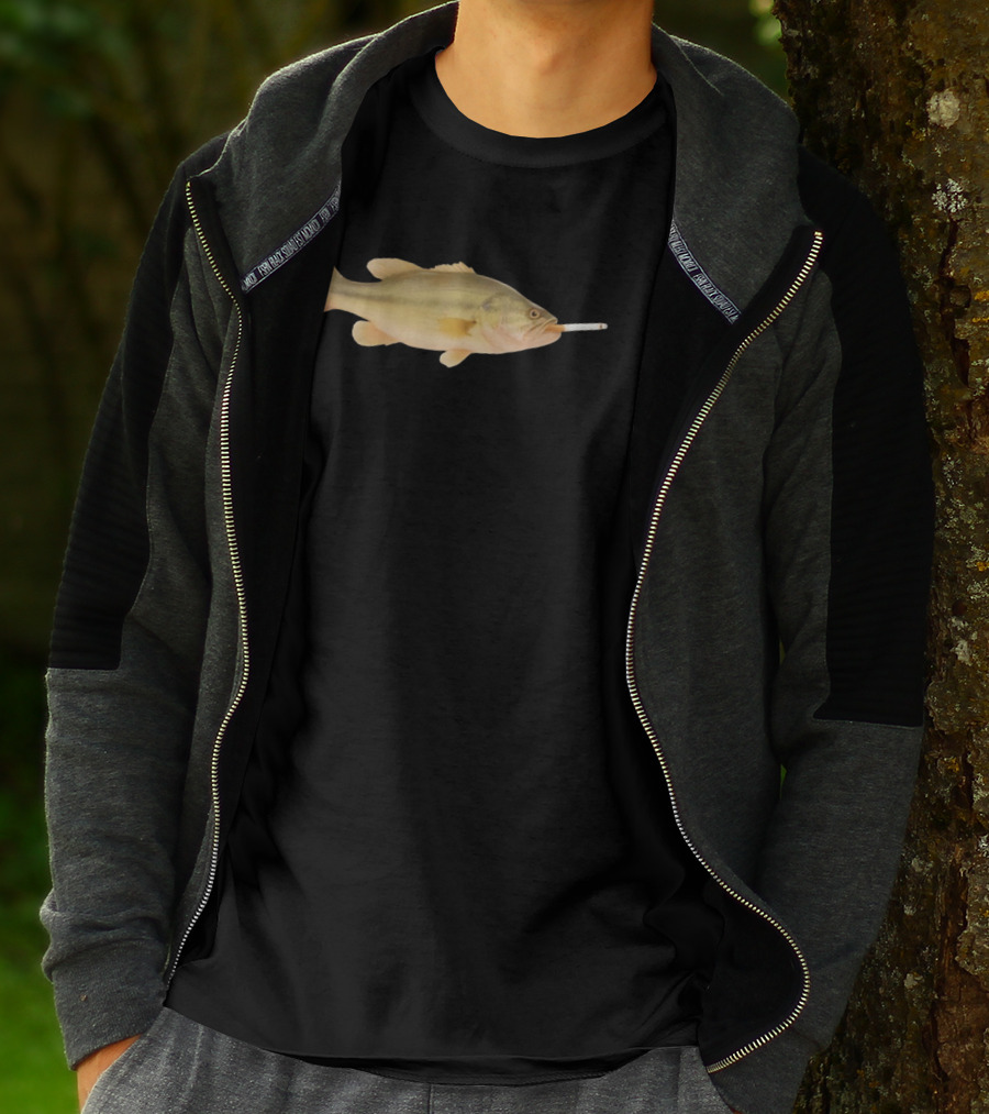 Fish Smoking Cigarette Novelty Humor T-Shirt