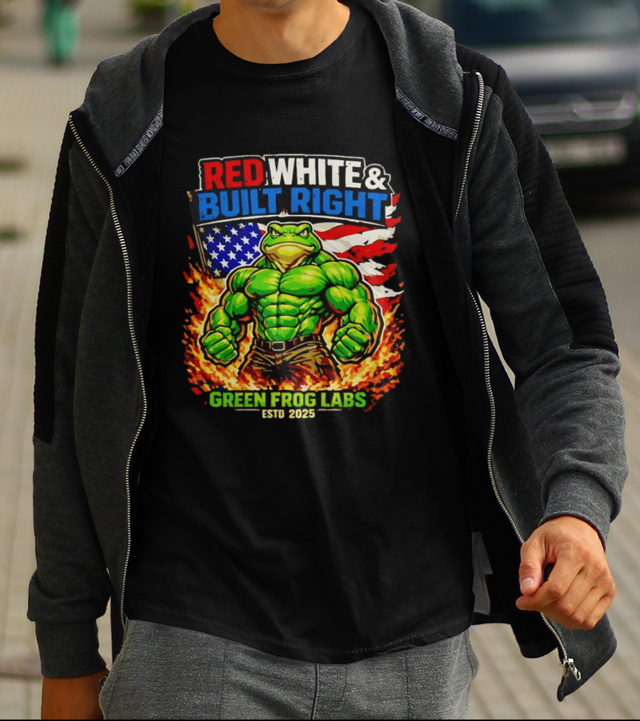 Red White & Built Right Green Frog Labs USA Flag ESTD 2025 T-Shirt