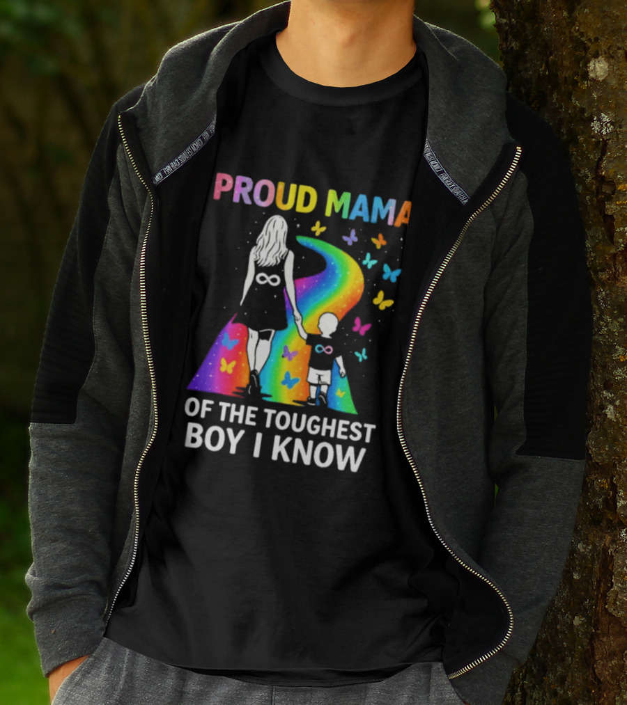 Proud Mama Of The Toughest Boy I Know Rainbow Infinity Butterflies T-Shirt