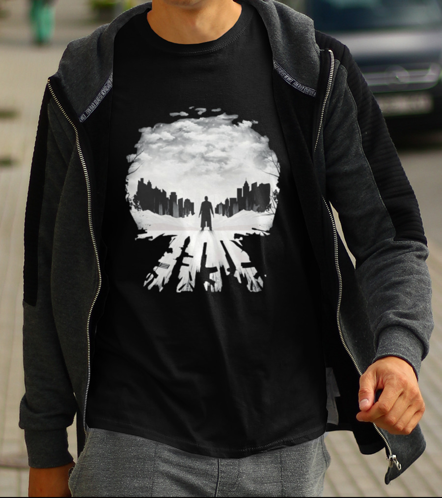 Punisher One Last Kill Urban Silhouette Black And White T-Shirt