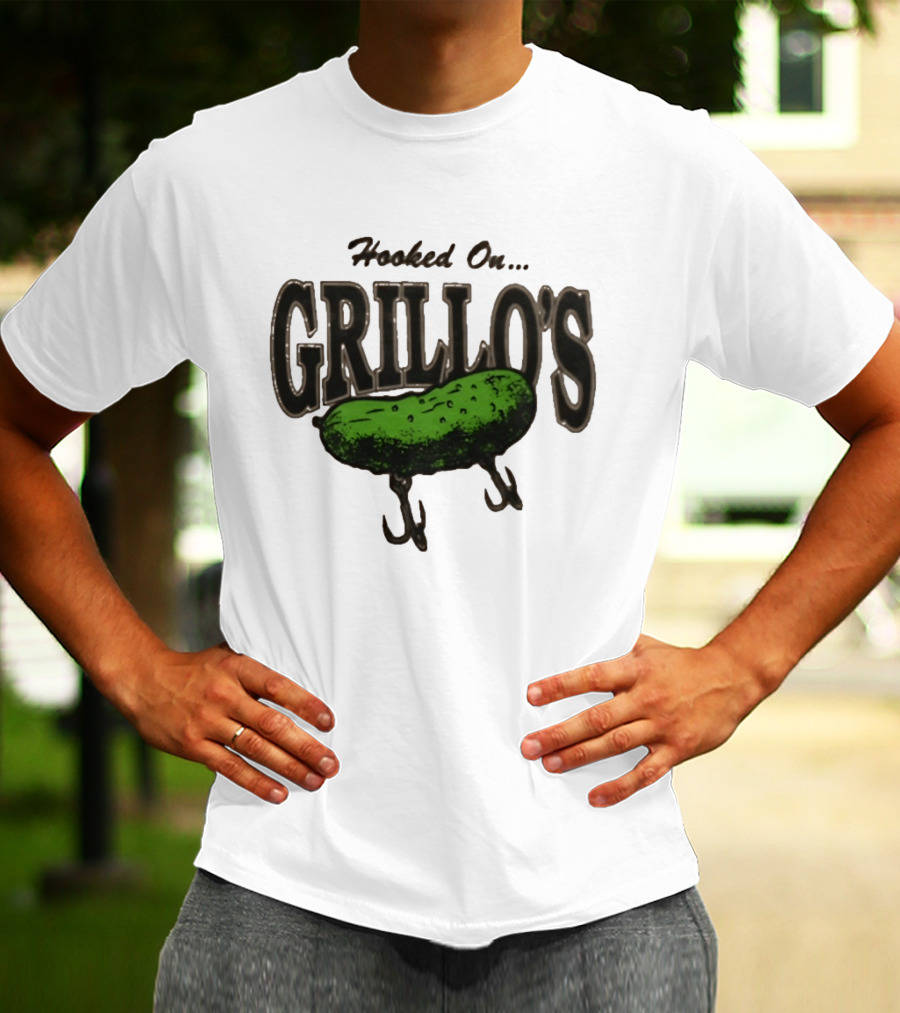 Hooked On Grillo's Pickle Green Fishing Hooks T-Shirt