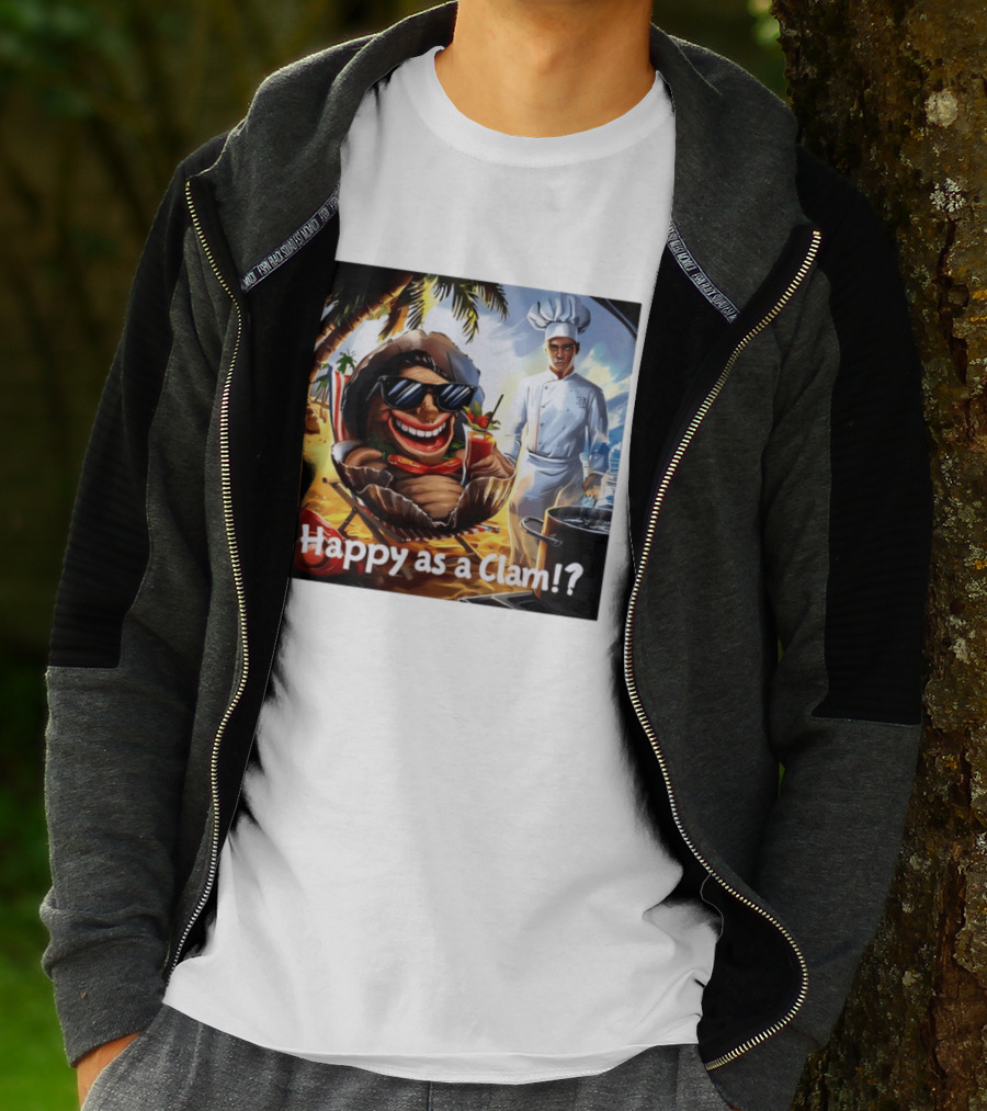 Happy As A Clam Beach Cartoon Chef Cooking Vacation Vibes T-Shirt