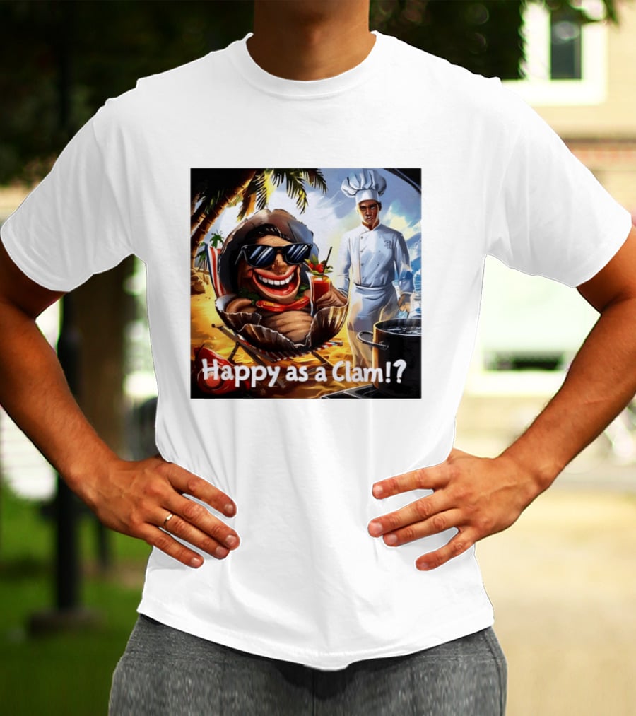 Happy As A Clam Beach Cartoon Chef Cooking Vacation Vibes T-Shirt