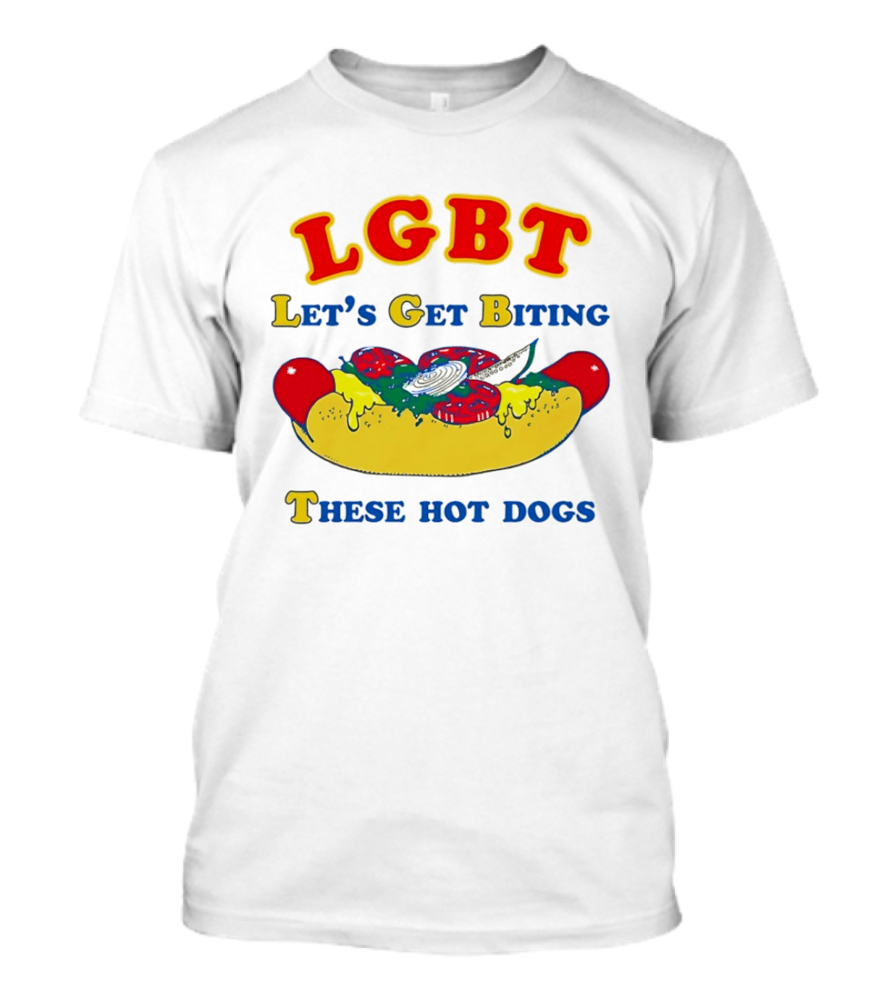 LGBT Let's Get Biting These Hot Dogs Playful Humor T-Shirt
