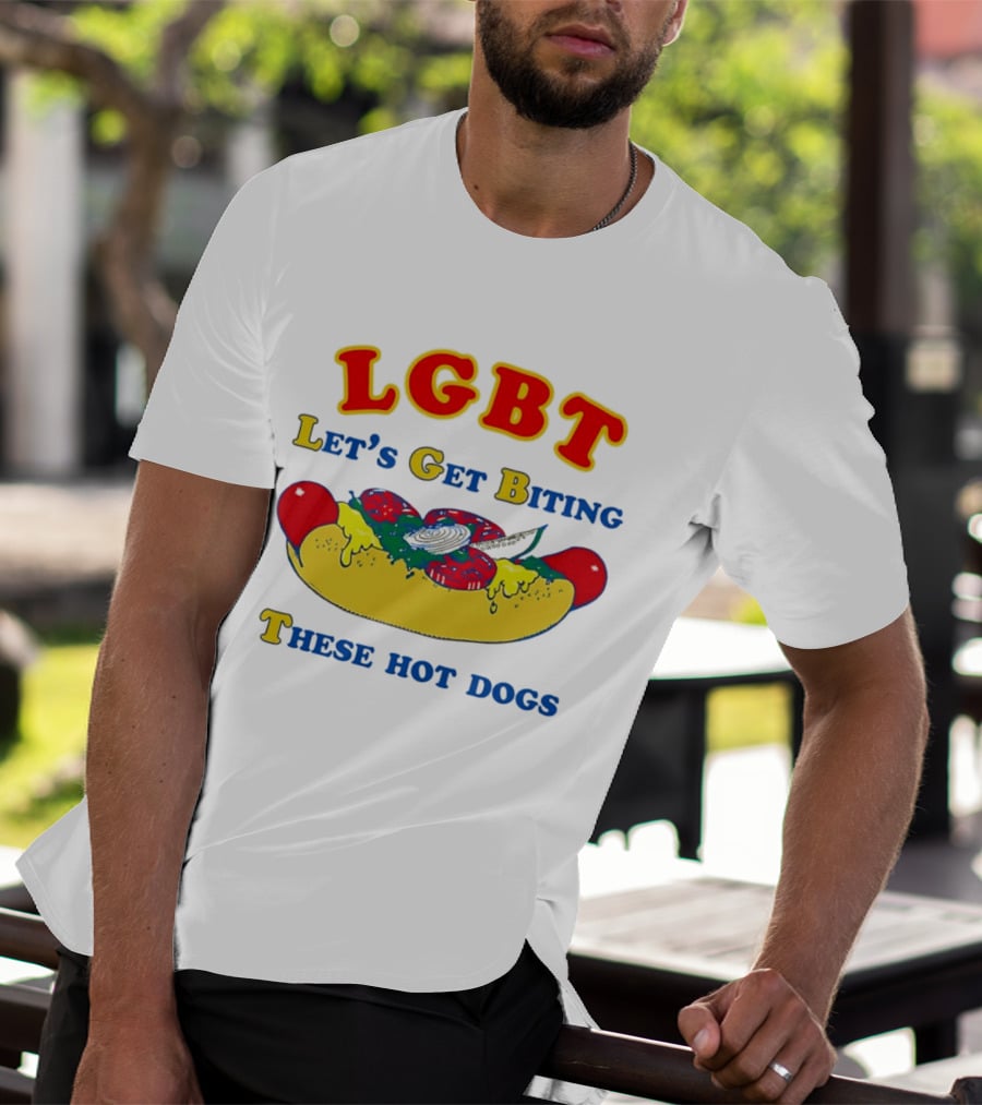 LGBT Let's Get Biting These Hot Dogs Playful Humor T-Shirt