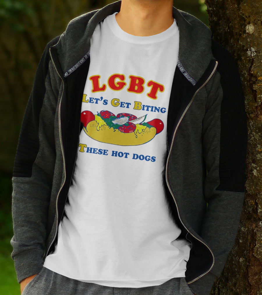 LGBT Let's Get Biting These Hot Dogs Playful Humor T-Shirt