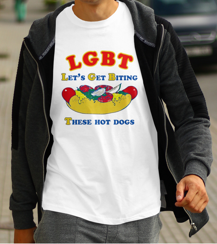 LGBT Let's Get Biting These Hot Dogs Playful Humor T-Shirt
