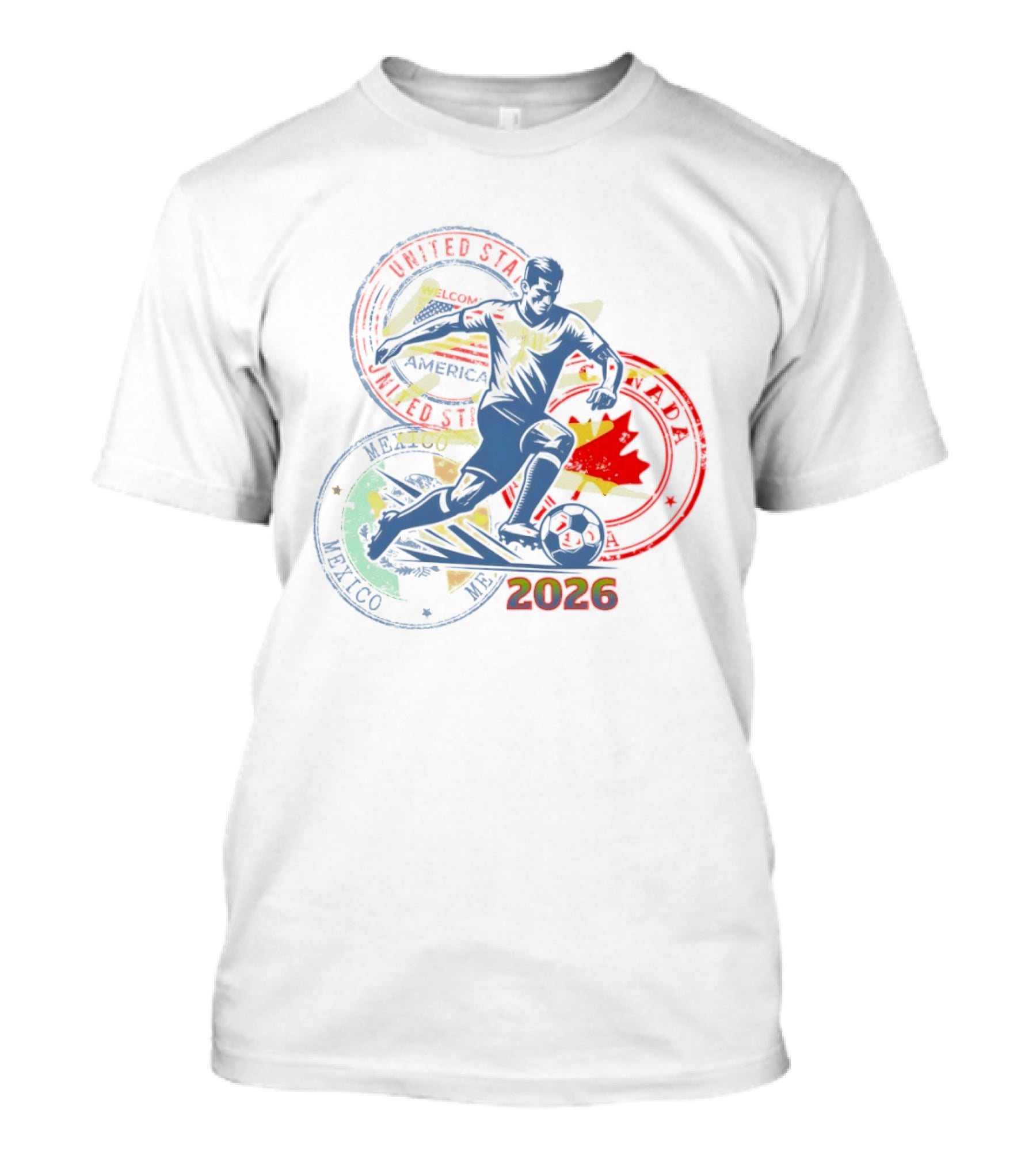 World Cup 2026 Soccer Player Canada USA Mexico Flags T-Shirt