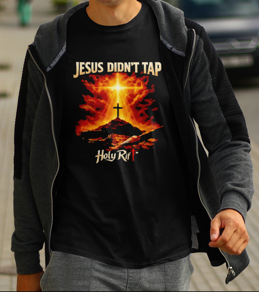 Jesus Didn't Tap Holy Rift Cross Light Burst Heavenly Clouds T-Shirt