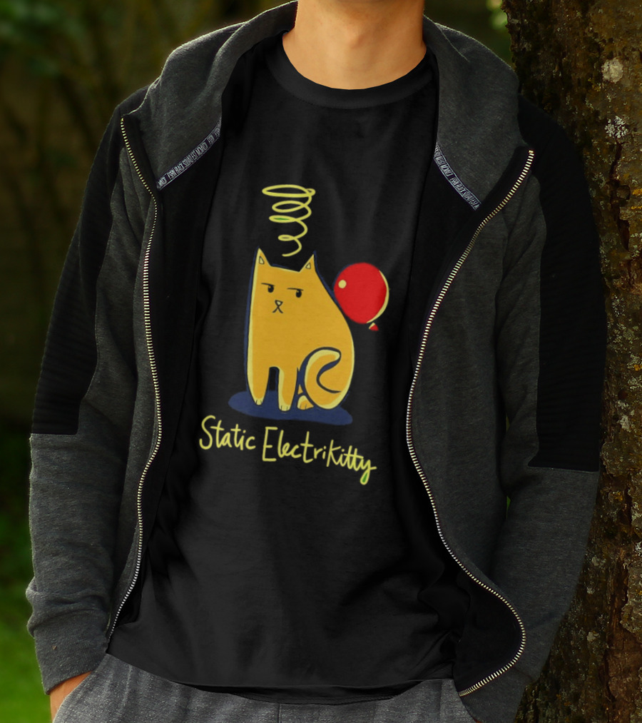 Static Electricity Cat Balloon Fun T-Shirt