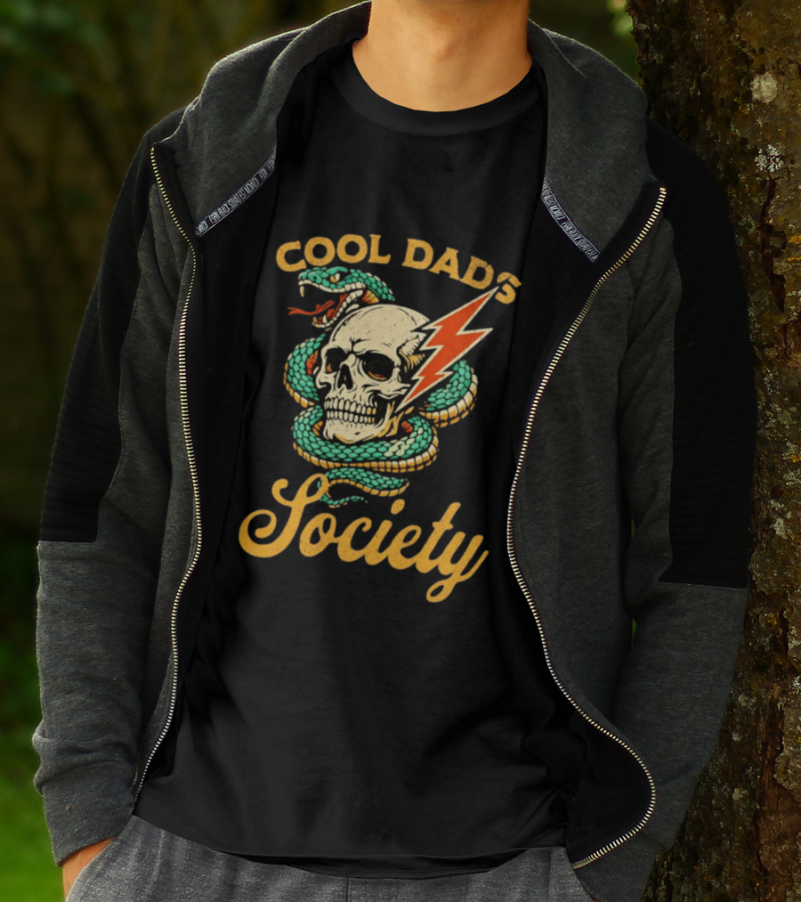 Cool Dads Society Skull Snake Lightning Bolt T-Shirt