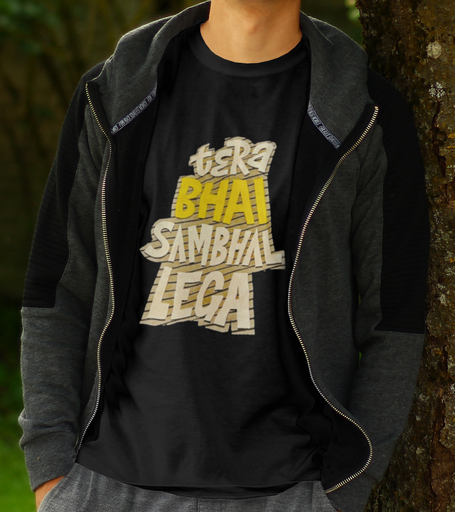 Tera Bhai Sambhal Lega Bold Yellow White T-Shirt